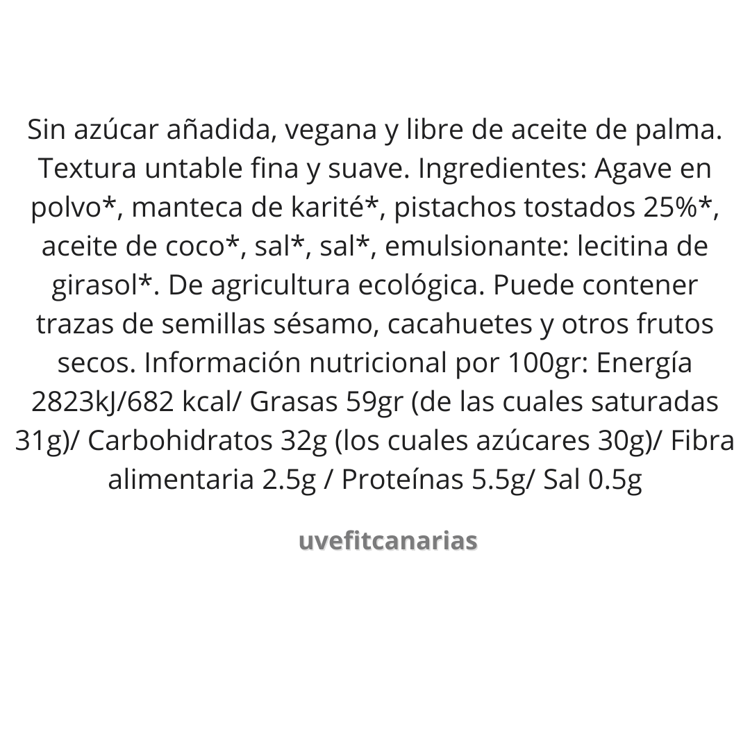 Ingredientes Crema de pistacho, 200gr - Bett´r