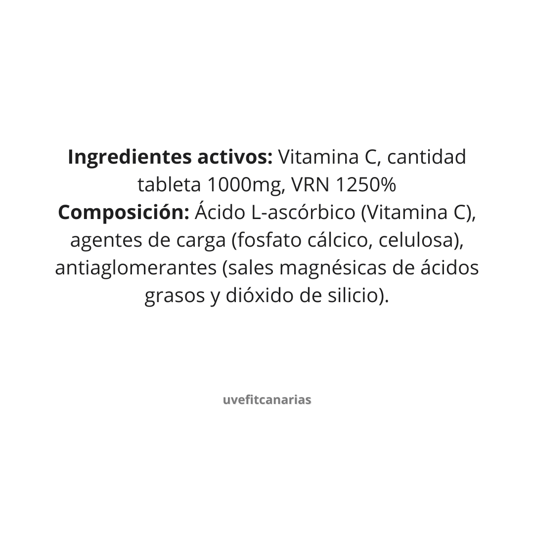 Ingredientes Vitamina C 1000 mg Polaris 120 tabletas suplemento inmunidad