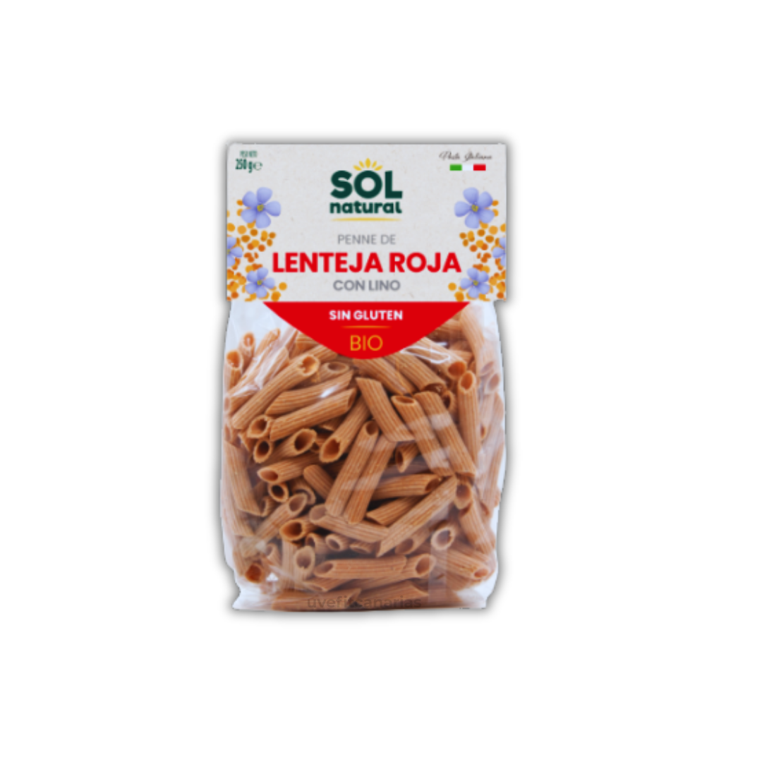 Pasta de Lenteja Roja con Lino, Sin Gluten, Bio, 250 g - Sol Natural