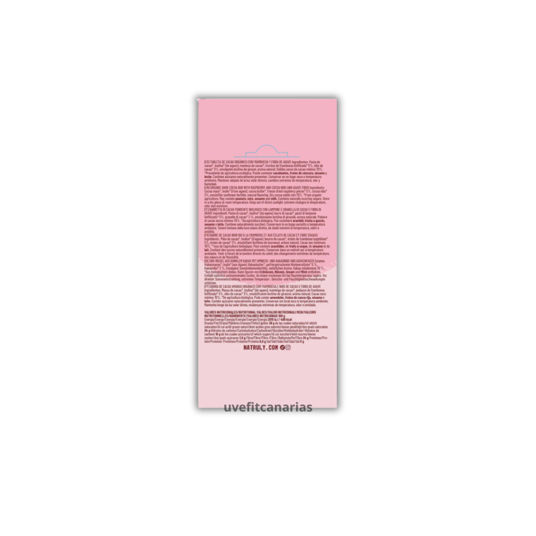 Chocolate con frambuesa y nibs de cacao, 85gr - Natruly