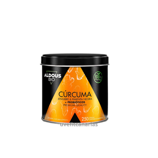 Cúrcuma, Jengibre & Pimienta negra + Probióticos, 250 cápsulas - Aldous