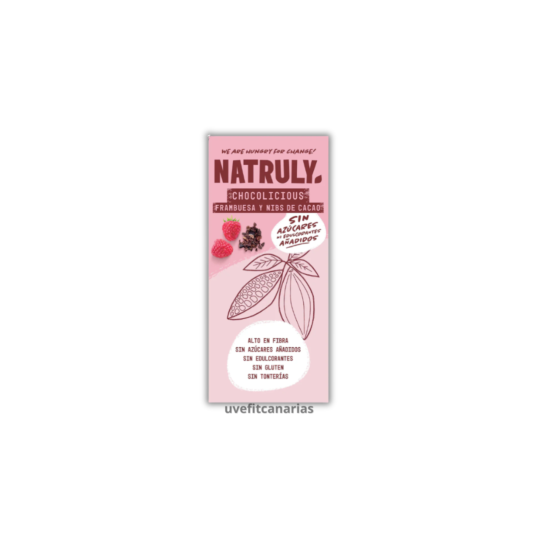 Chocolicious con frambuesa y nibs de cacao, 85gr - Natruly