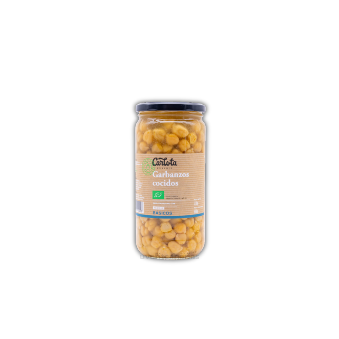 Garbanzos cocidos, 720gr - Carlota Organic
