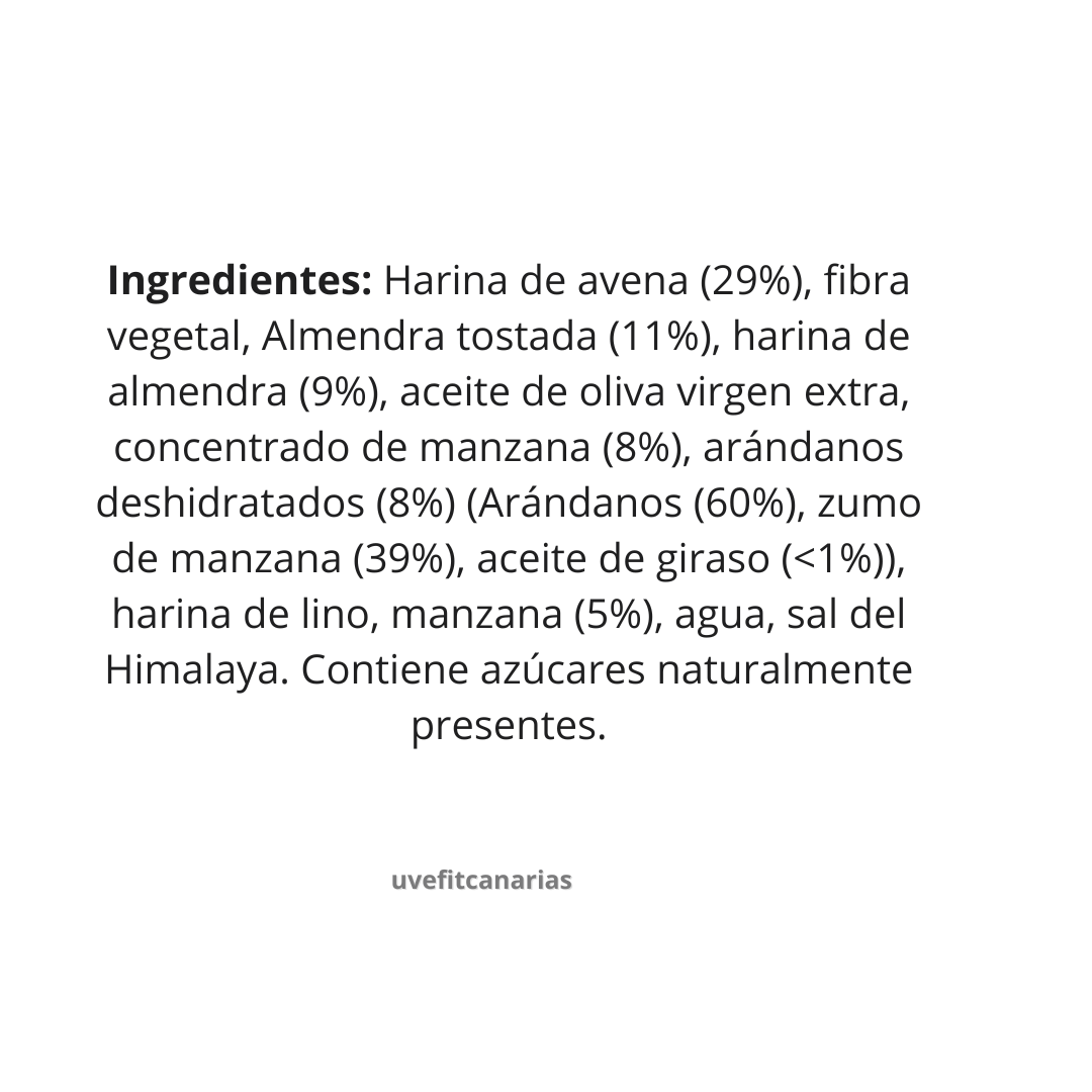 Ingredientes Cookies ecológicas de Avena, Almendra, Arándanos y Manzana, 140gr - Artipa