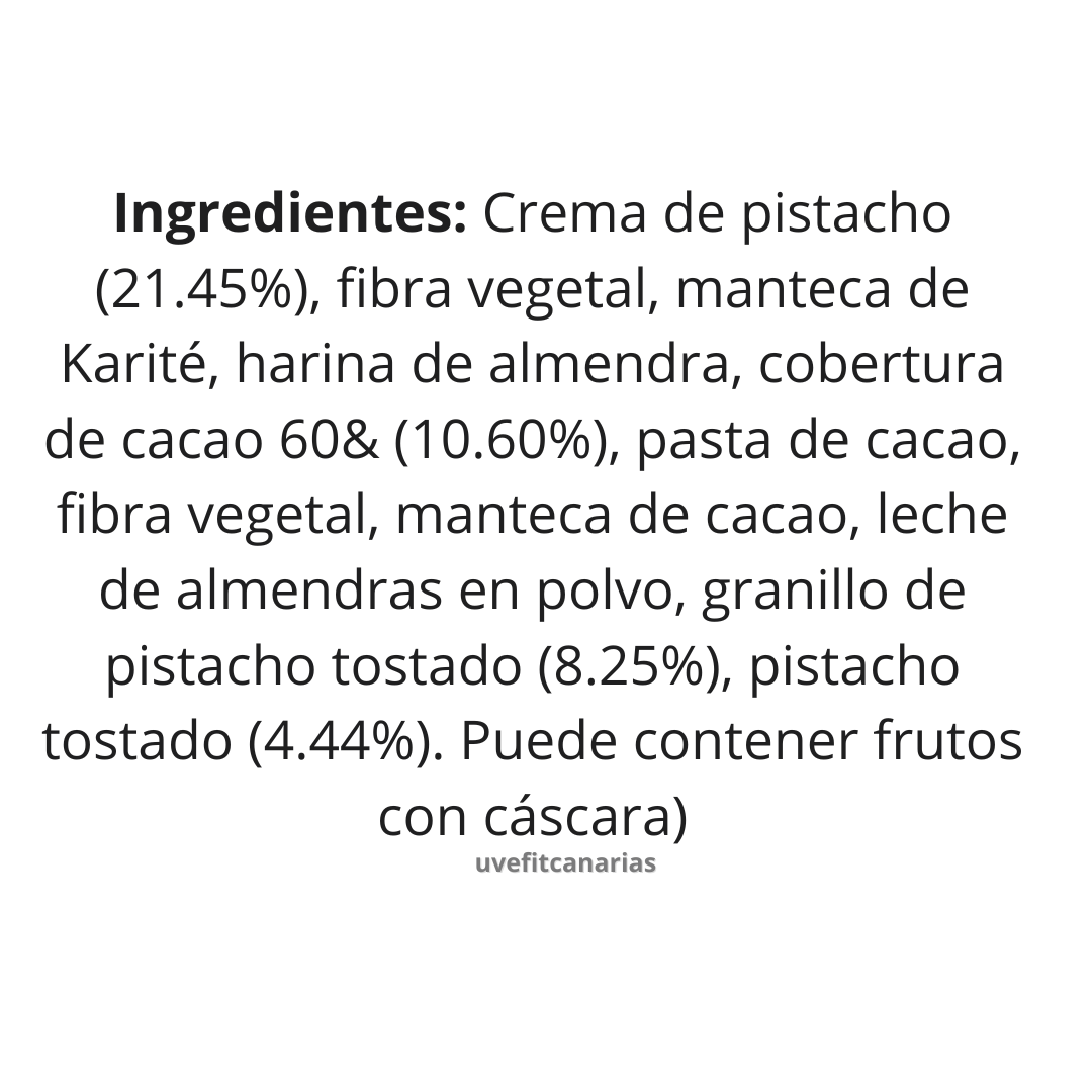 Ingredientes Turrón ecológico de Pistacho y Cacao - Artipa