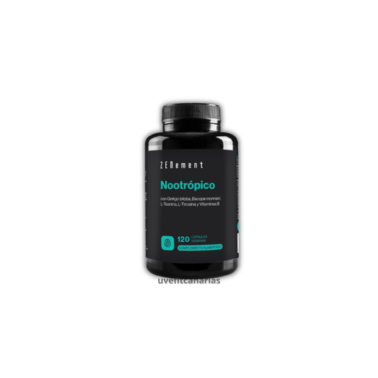 Nootrópico con Ginkgo biloba, Bacopa monnieri, L-Teanina, L-Tirosina y Vitaminas B, 120 Cápsulas - Zenement