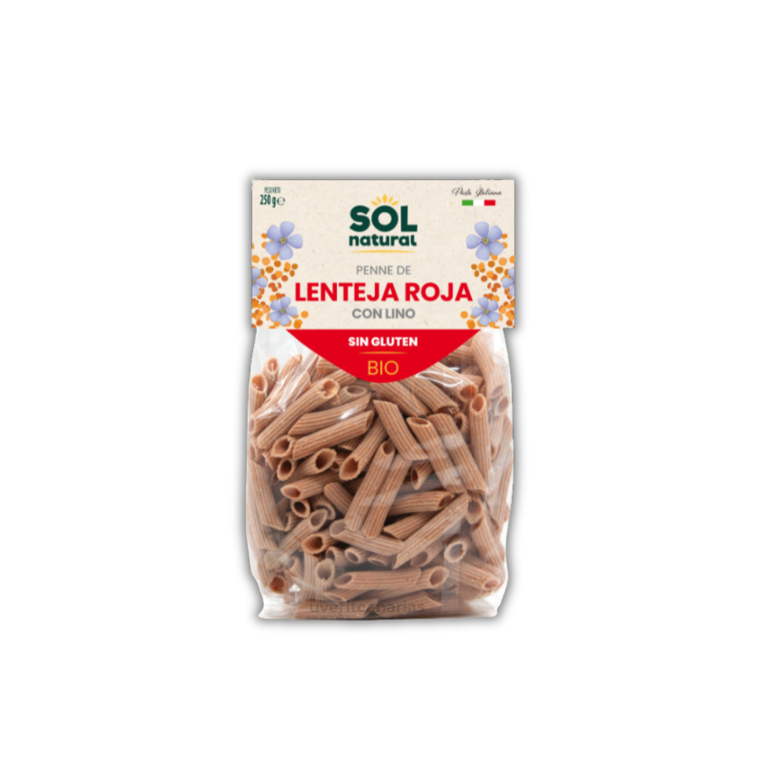 Pasta de Lenteja Roja con Lino, Sin Gluten, Bio, 250 g - Sol Natural