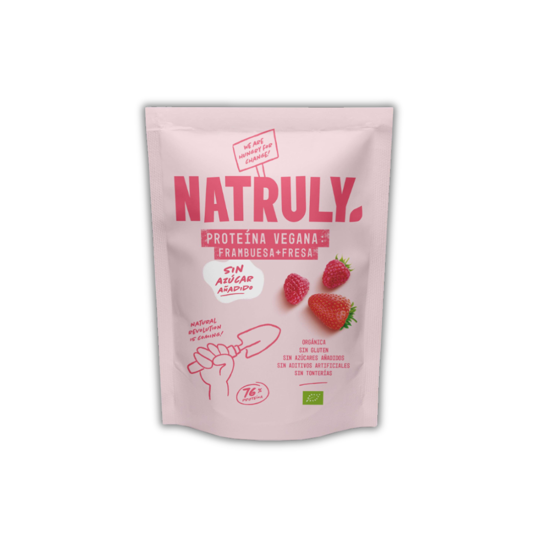 Proteína Vegana, Frambuesa + Fresa, 350g - Natruly