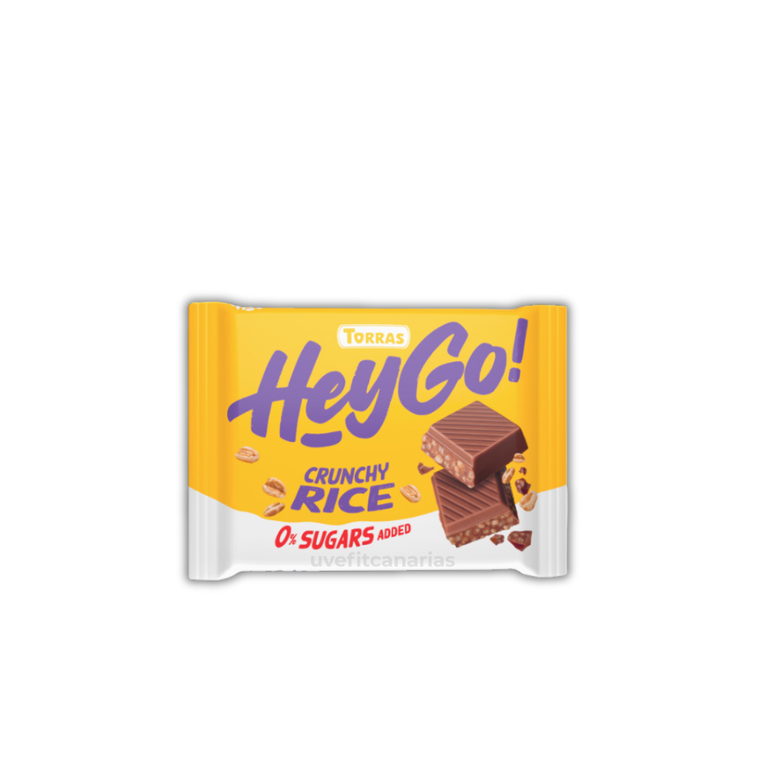 HEY GO, Chocolate leche sin azúcar con arroz, 60 gr - Torras