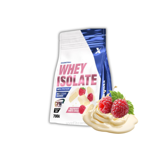 Proteína Whey Isolate, Chocolate blanco y Frambuesa, 700gr - Quamtrax
