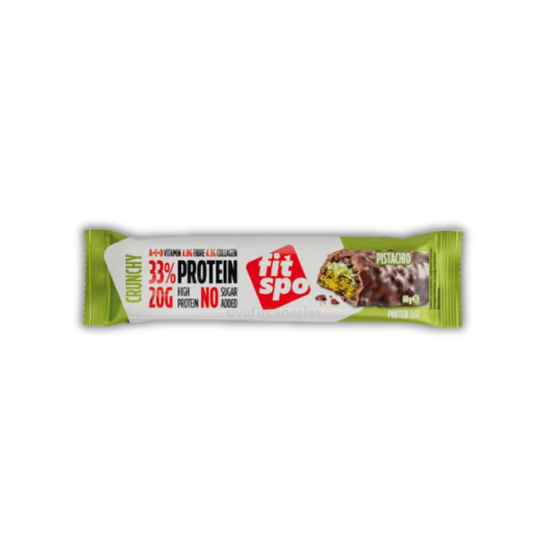 Barrita de Proteína 33%, Pistacho Crunchy, 66 gr - FitSpo
