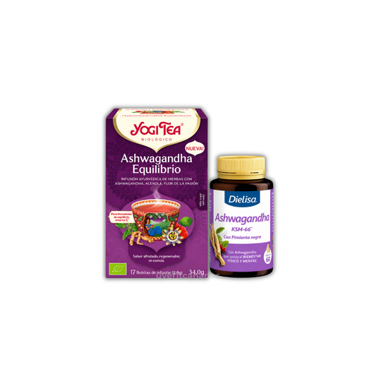 Ashwagandha KSM66 con pimienta negra + Ashwgandha Yogi tea (REGALO) - Dielisa
