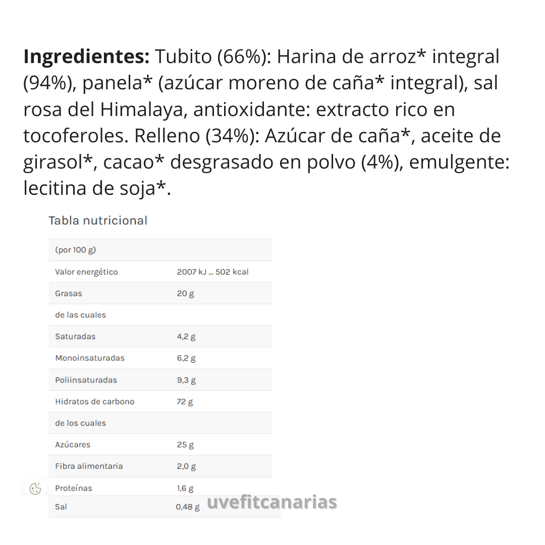 Rollitos de arroz integral, con crema de cacao - Soria Natural