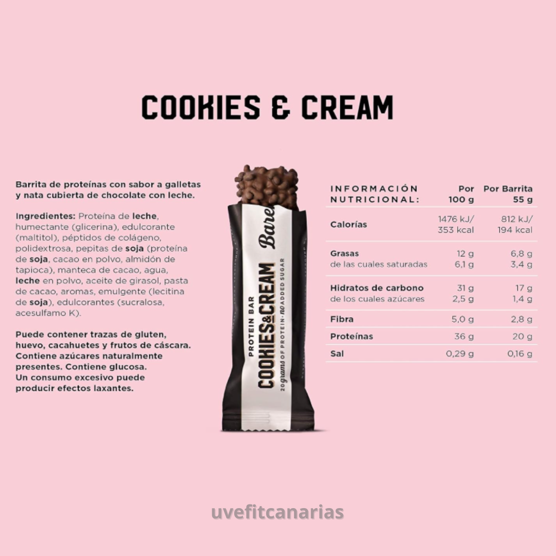 Barritas de proteína, Cookies and Cream, 55gr - Barebells
