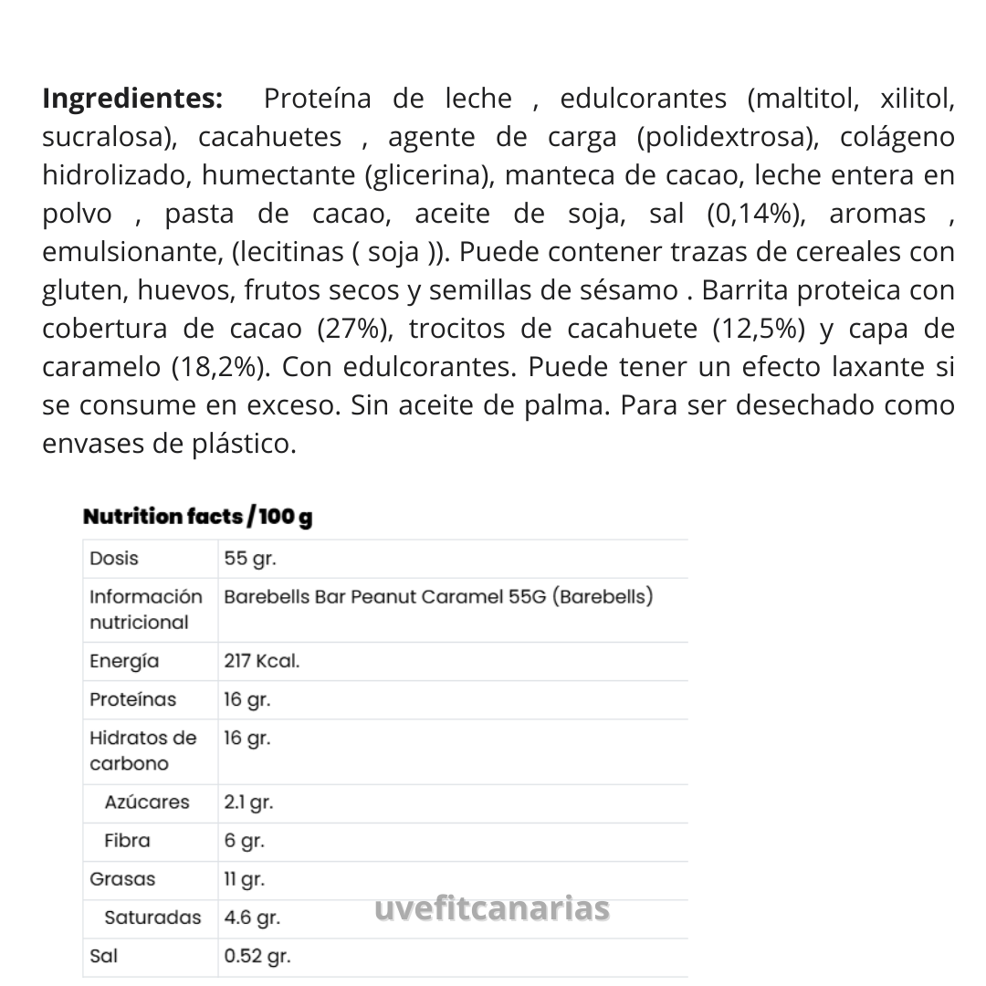 Barritas de proteína, cacahuete y caramelo salado, 55gr - Barebells